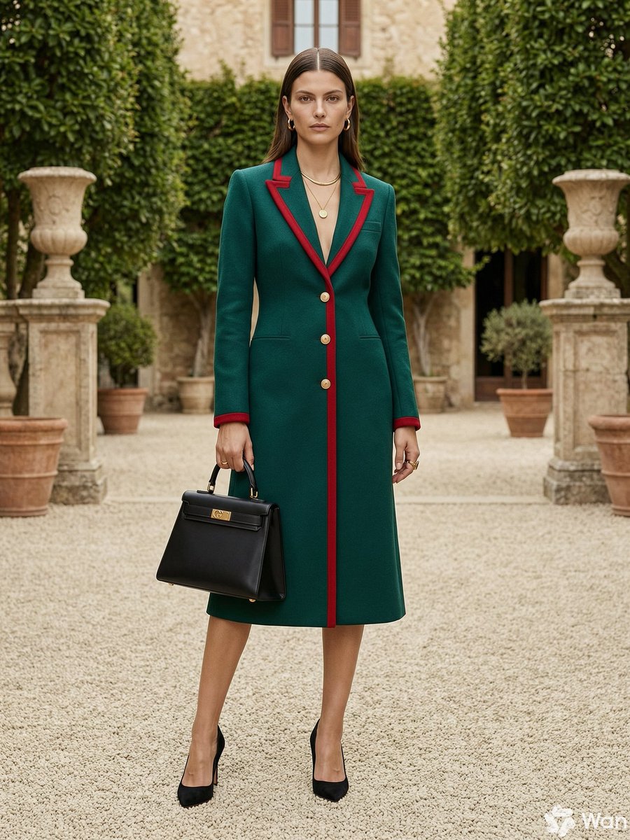 ThingamaTweet's tweet photo. @Alibaba_Wan High-end fashion editorial Gucci-inspired Outfit of the Day in exact hex colors #204030 #0F403F #8F1010 #A11826 #000000 elegant tailored coatdress, red trim, black handbag, black heels, gold accents, Italian villa courtyard, photorealistic luxury styling
@Alibaba_Wan #wan27image https://t.co/qTItpPehm0