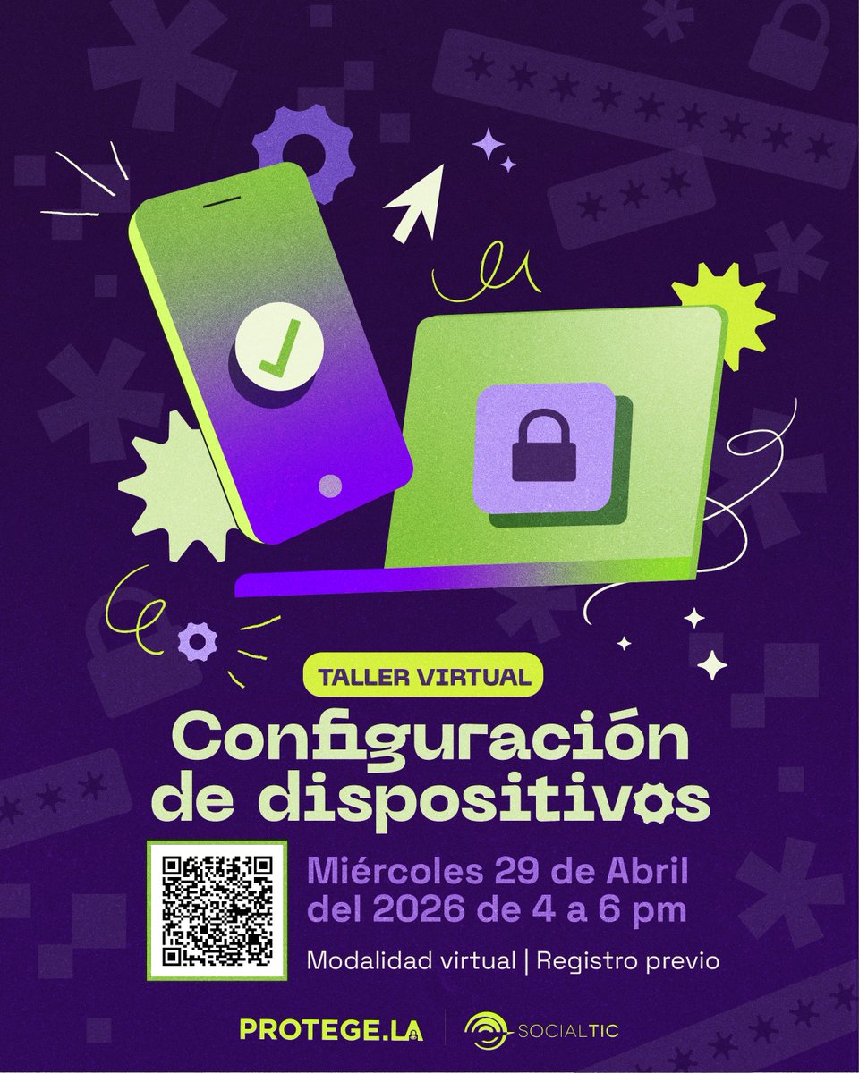 👁️👄👁️¿Qué esperas para registrarte a nuestro taller de Configuración de Dispositivos? 

😌🫰Anímate, tendremos aplicaciones seguras, depuración de documentos y mucha información calada y garantizada ✅

🗓️29/04/26
 ⏰4:00 pm
 🎟️Registro previo: socialtic.org/events/taller-…