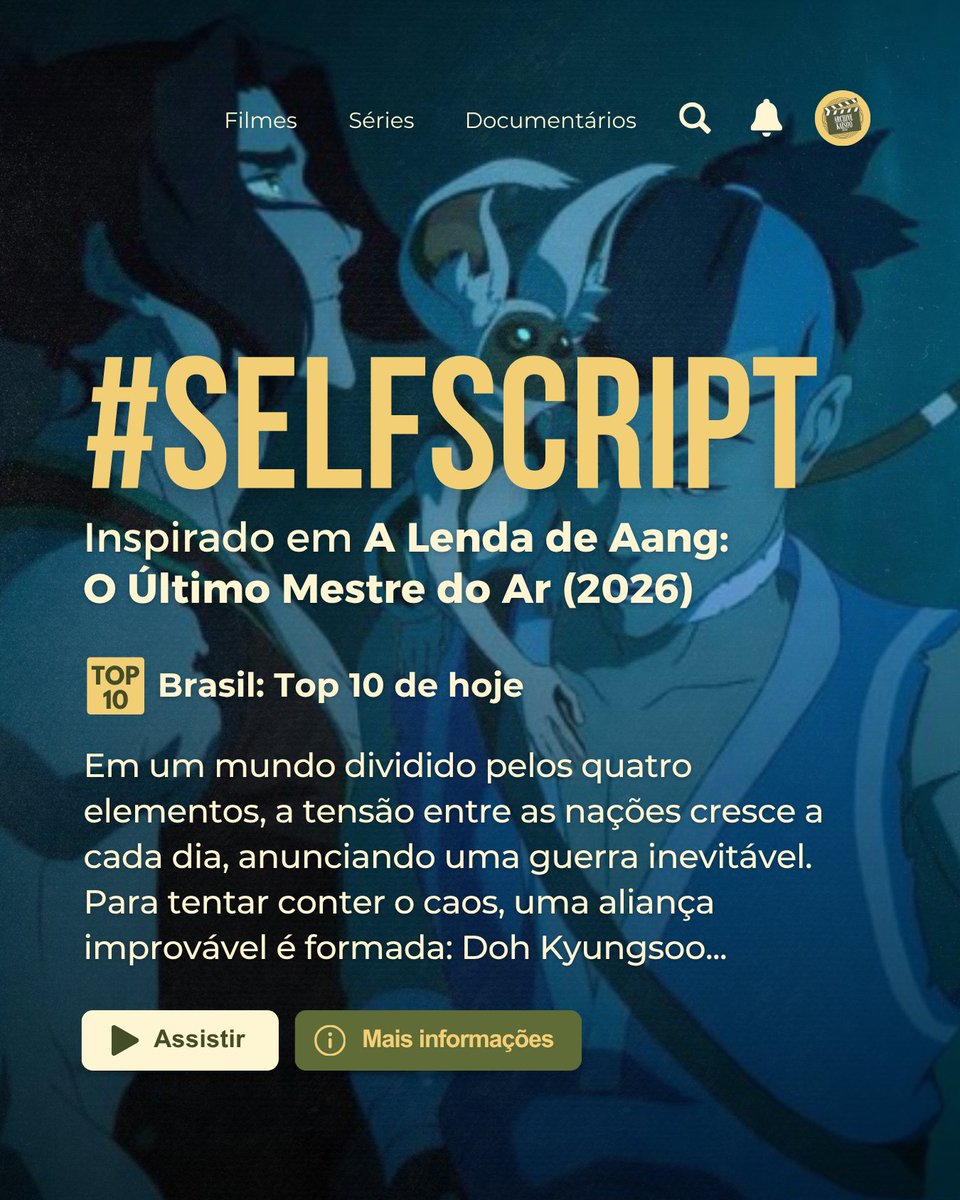 archiveksfest's tweet photo. 🎬 #SELFSCRIPT20
🍿 A Lenda de Aang: O Último Mestre do Ar (2026)
⭐ Romance, Fantasia https://t.co/180J2qDiwy