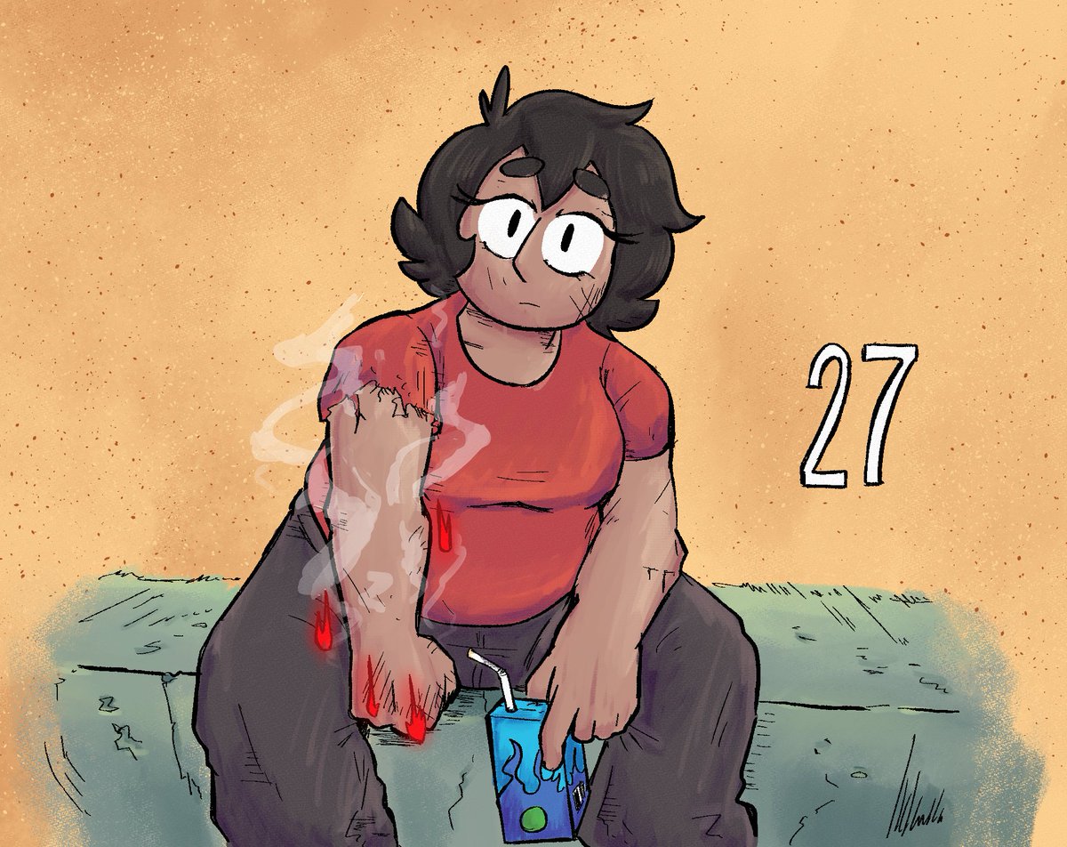 vstheuni's tweet photo. Today is my birthday! I'm 27 now. As per tradition, I made celebratory character art. You have yourself a rest, Katie. If anyone gets the reference of the piece, you get 27 million funnybucks #art https://t.co/7xYE8uVn2Z
