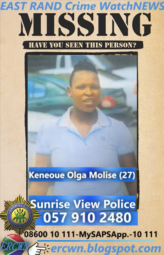 cbdoilRSA's tweet image. Sunrise View police are requesting assistance from the public to help find #missing Keneoue Olga Molise (27).

It is alleged that Keneoue left home on Monday, 6 April 2026 at about 11:10. She allegedly left in the company of a male friend who also does not know the missing