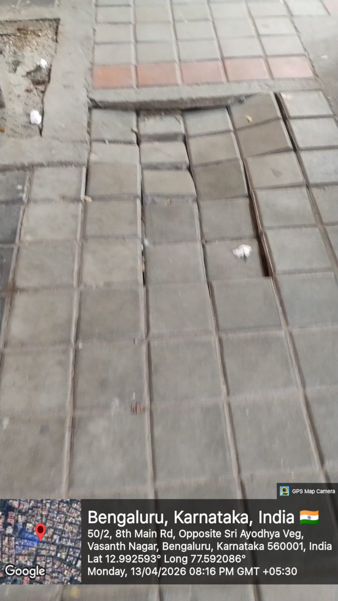 AdarshPCherugad's tweet photo. Please repair this footpath mostly used by school going children's in 8th Main Vasanthnagar, Bengaluru. 

@BBMPSWMSplComm @GBA_office @bbmpcommr @ICCCBengaluru https://t.co/Qi0isbHJ4r