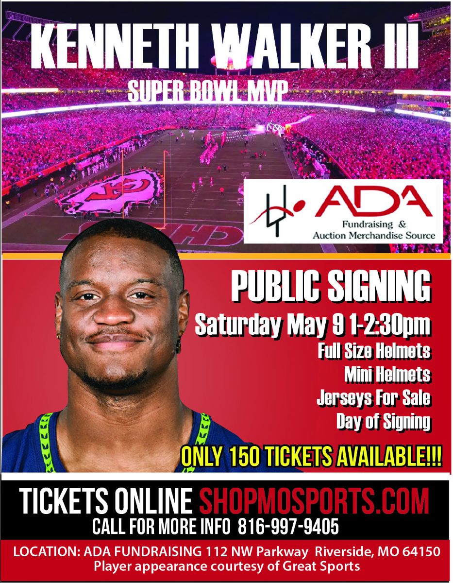 ShopMOSports's tweet photo. Super Bowl MVP Kenneth Walker Public Signing First Kansas City Public signing at ADA in Riverside on May 9th. Limited to 150 Tickets- https://t.co/5959TMv54r 

Buy tickets here
https://t.co/JMREDGOwJh https://t.co/uNY3ErQ0tF