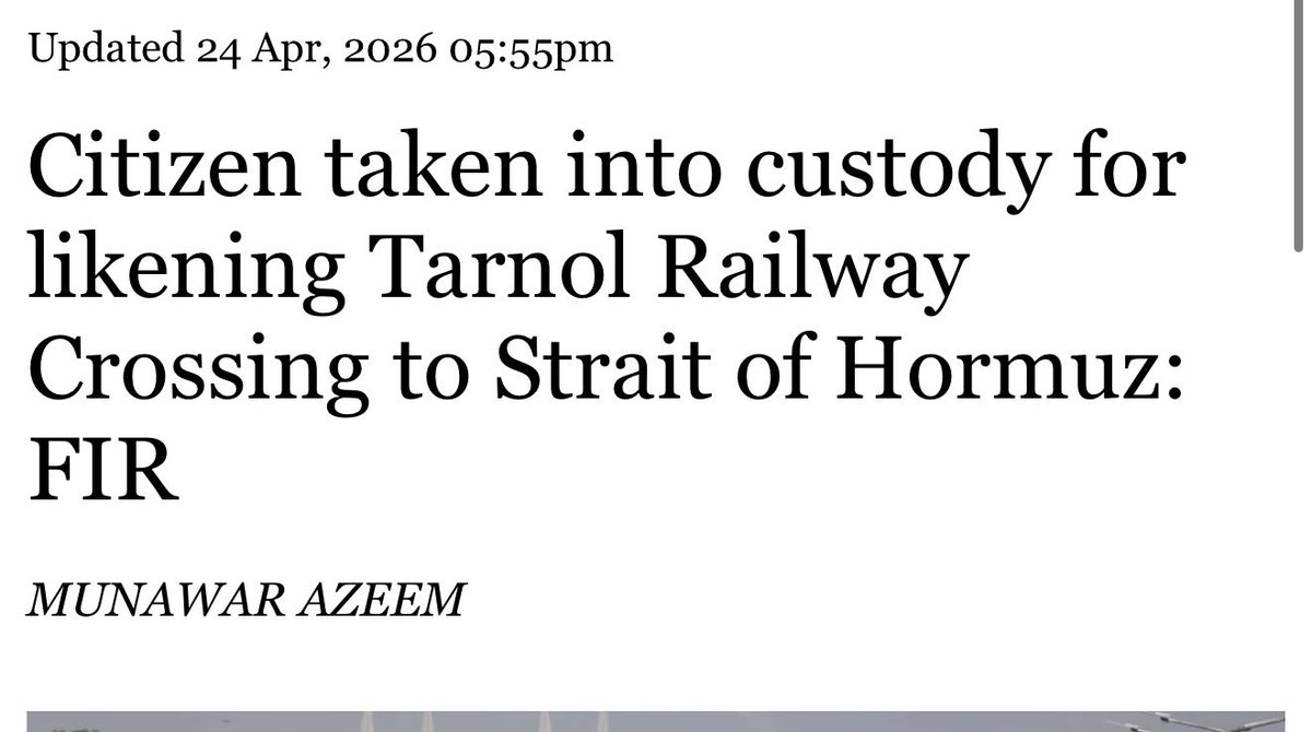 According to Dawn report a FIR has been registered against an individual in Islamabad for comparing Tarnol crossing with Strait of Hormuz.