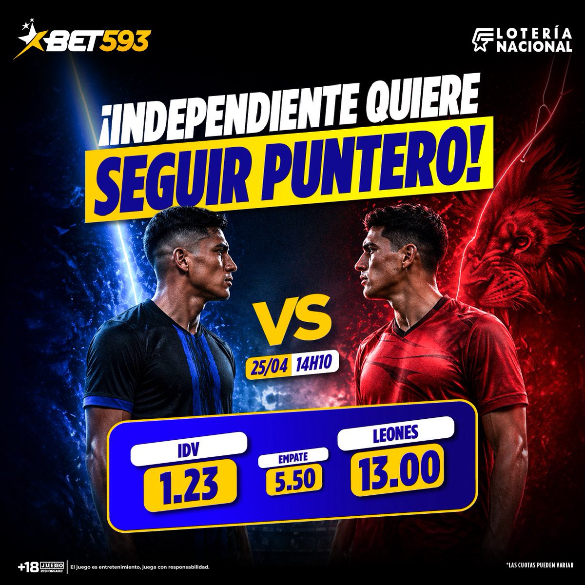 bet593's tweet image. ¡La acción se traslada al valle! 📈 Revisa las cuotas para el choque entre IDV y Leones del Norte, analiza el momento de ambos equipos y asegura tu jugada en la casa de los ecuatorianos. 📊💎 ¡Tu lectura del juego tiene recompensa!

Pronostica en Bet593.

#Bet593 #GanoConBet593