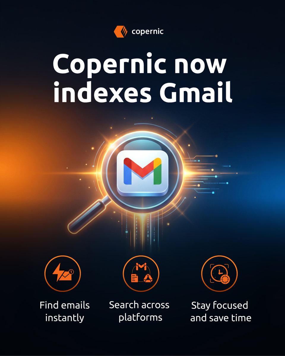 Copernic's tweet photo. With Copernic’s new Gmail integration, you can now search your emails faster and more efficiently. No more digging through endless threads or switching between tools. Just one powerful search to find exactly what you need. https://t.co/kgJxIuLcUN
#FridayFeature #Gmail https://t.co/6NjdqB9WP0
