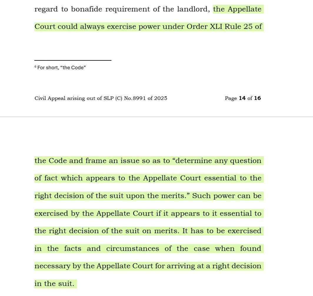 Lawcurb's tweet image. • Appellate Court can frame factual issues under Order XLI Rule 25 CPC.
#SC: Power to frame essential factual issues for correct decision on merits. Exercised when necessary, based on case circumstances.
#SupremeCourt #CPC #AppellateLaw #LegalUpdate #IndiaJudiciary