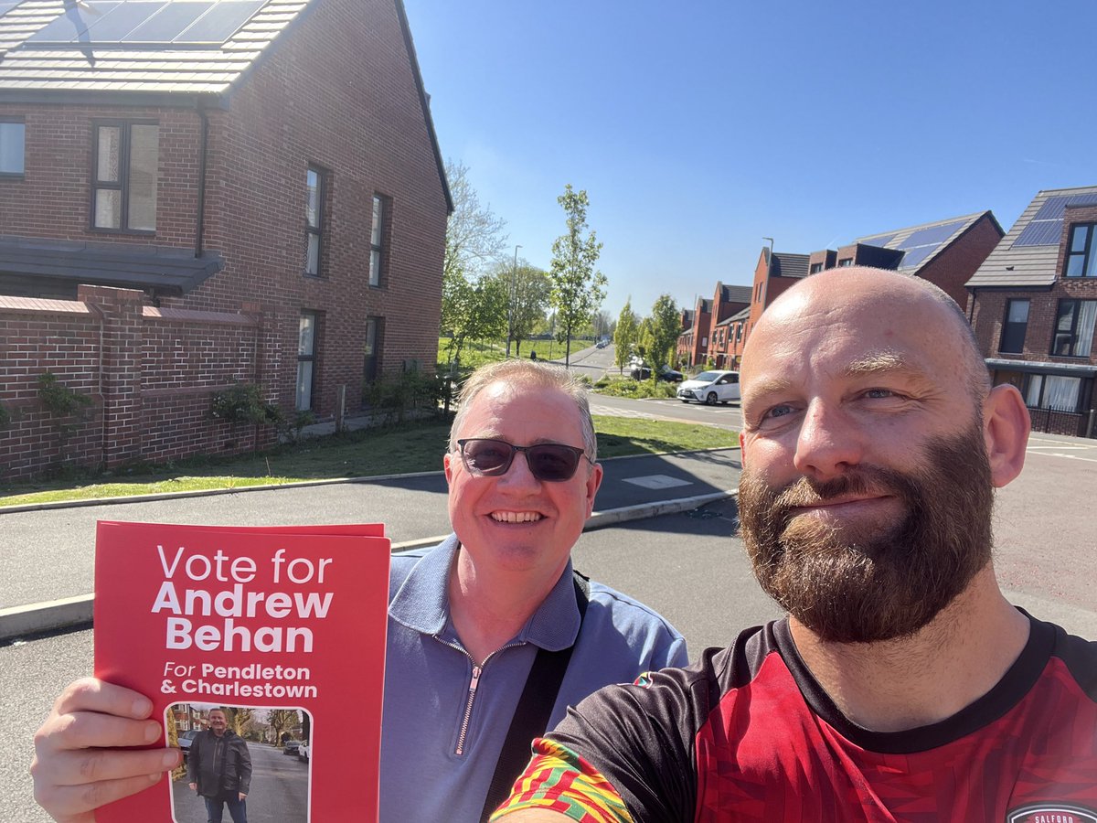 salford_mayor's tweet photo. Great to be out this afternoon in #PendletonAndCharlestown with @SalfordLabour’s Local Candidate for the forthcoming local
Elections Andrew Behan, talking with residents & delivering Andy’s election address.
Picked up a few issues I’ll follow-up on!
#VoteLabour #VoteAndrew 🌹 https://t.co/5JC87Qv2HB