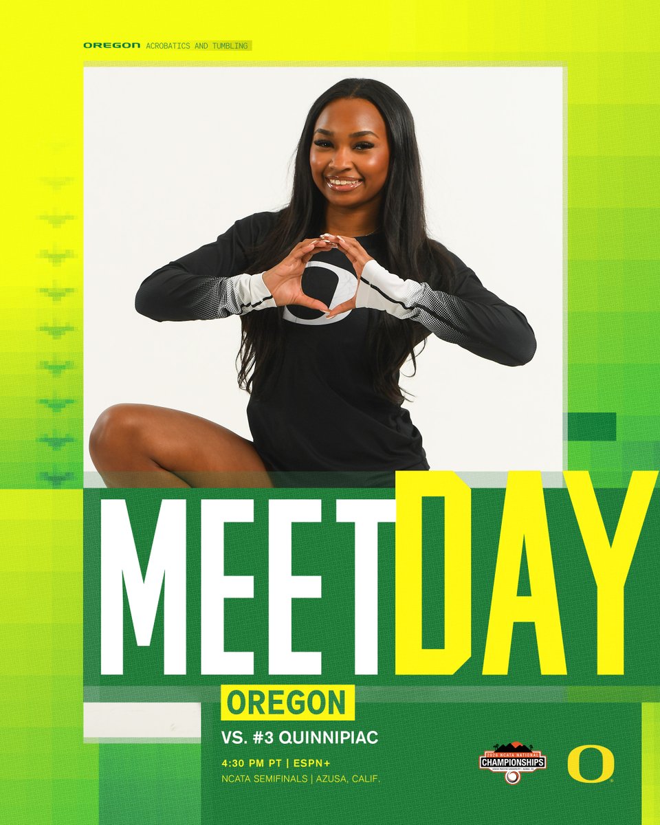 OregonAcroTumb's tweet image. Rollin' into the Semis.

Oregon vs. Quinnipiac today at 4:30 PM for a spot in the national championship. Live on ESPN+.

#GoDucks | #Power