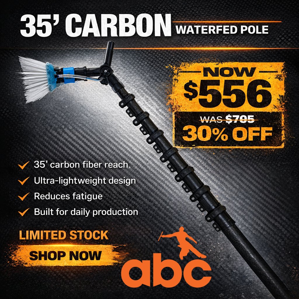 abcWindowSupply's tweet image. Go further. Work faster. Clean smarter! 🚀 Grab the Triple Crown Silver WaterFed Pole (35’ Carbon) for just $556 (30% off)! 💪 Limited stock—shop now: window-cleaning-supply.com/triple-crown-s… Sale ends April 21! #WindowCleaning #Sale #Efficiency