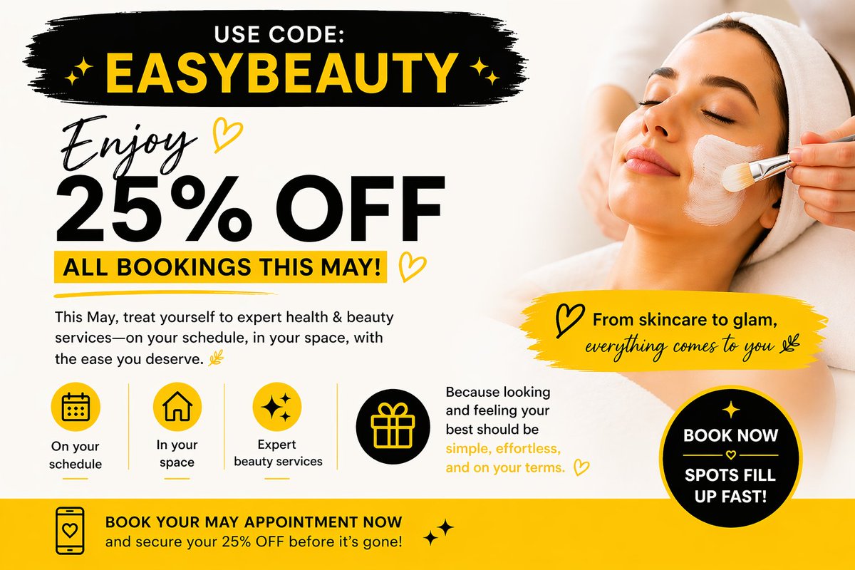 mobilestylesapp's tweet image. 25% OFF all May bookings ✨

Use code EASYBEAUTY and enjoy expert beauty—on your terms 💆‍♀️

👉 Book now before spots fill up.

#mobilestyles #mobilestylesapp #booknow #bookyourfacial #bookesthetician #bookskincare #bookbeautyservice #bookskincareappointment #skincarebooking