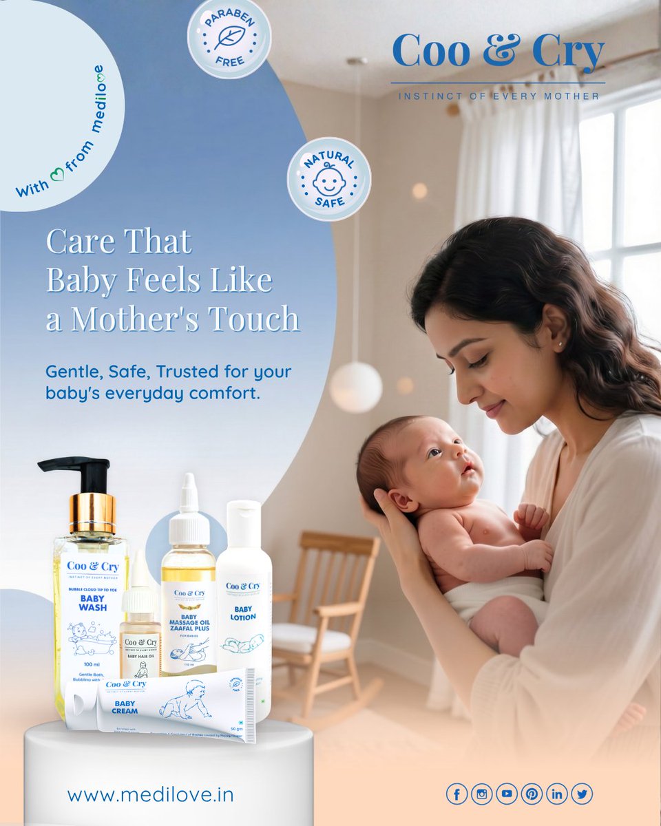 MedilovePharma's tweet image. Your baby’s skin = delicate + deserves the safest care.
This summer, switch to gentle, paraben-free baby care with Coo &amp;amp; Cry 💙
Soft. Safe. Trusted.
medilove.in
#BabyCare #SummerCare #SafeForBabies #NaturalProducts #Medilove #CooAndCry