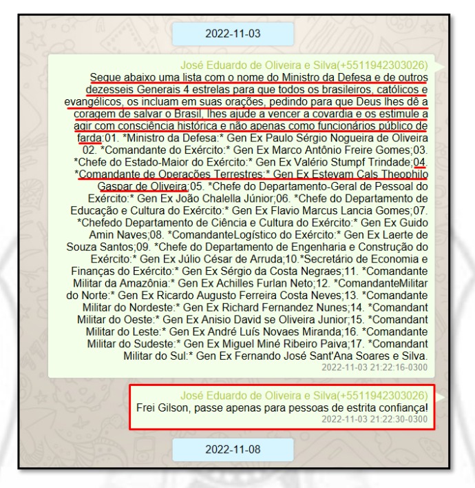 Mas o buraco é mais embaixo. O nome de Frei Gilson aparece no relatório da PF sobre a tentativa de golpe de Estado. Ele teria recebido a tal "oração do golpe" em 2022, que pedia intervenção militar via generais. A conexão entre o altar e o golpismo é nítida.