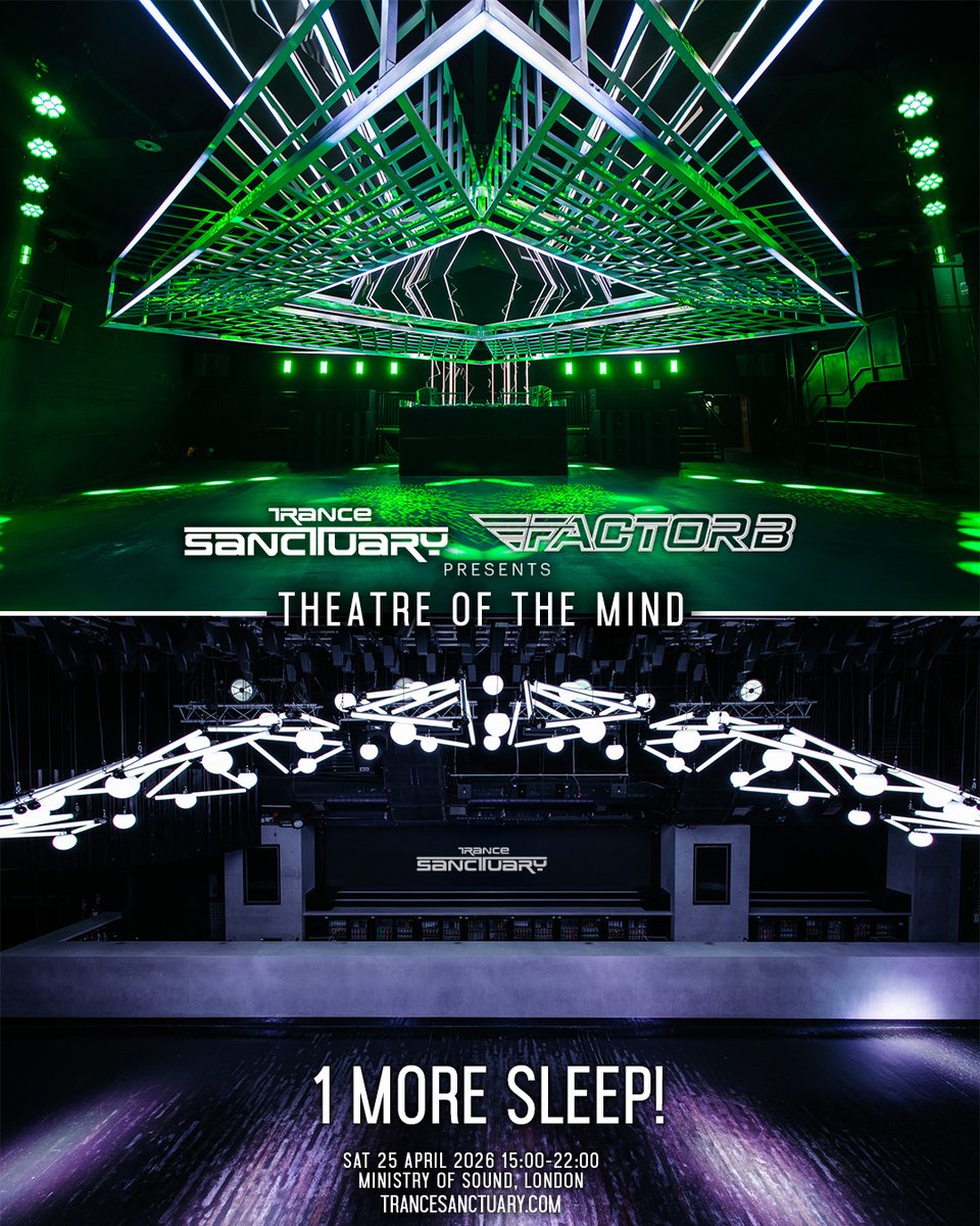 TranceSanctuary's tweet photo. 1 more sleep until Trance Sanctuary presents Theatre of the Mind tomorrow in London! 

Details: https://t.co/VTaIdWSzTe 

#trance #trancefamily https://t.co/BrauaKP1dt