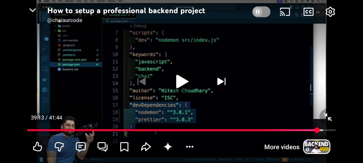 RaghavVasdeva's tweet photo. Masterji Day7 challenge completed
Learnings:
Setup backend project professionally 
Know the difference between dependencies and de dependencies.
Got to know the ER diagram of YouTube type application which we are going to build
@Hiteshdotcom @ChaiCodeHQ 
#chaicode https://t.co/1tReEs2kTz