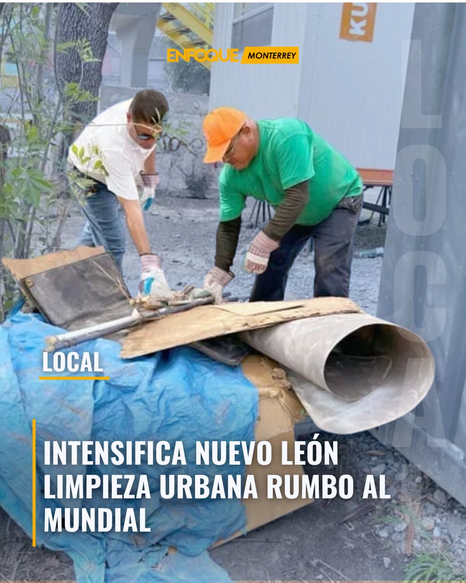 EnfoqueMty's tweet image. #Local | Intensifica Nuevo León limpieza urbana rumbo al Mundial

Brigadas trabajan en avenidas y parques estratégicos a menos de 50 días del evento.

🌐enfoquemonterrey.com.mx