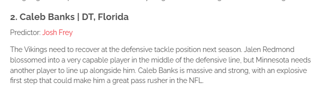 DustBaker's tweet photo. Evidence that Josh Frey knows his shit.

@Freyed_Chicken — Who's one player the Vikings will leave the draft with on Friday night? Retweet me, plz. https://t.co/klu4o2zaaN