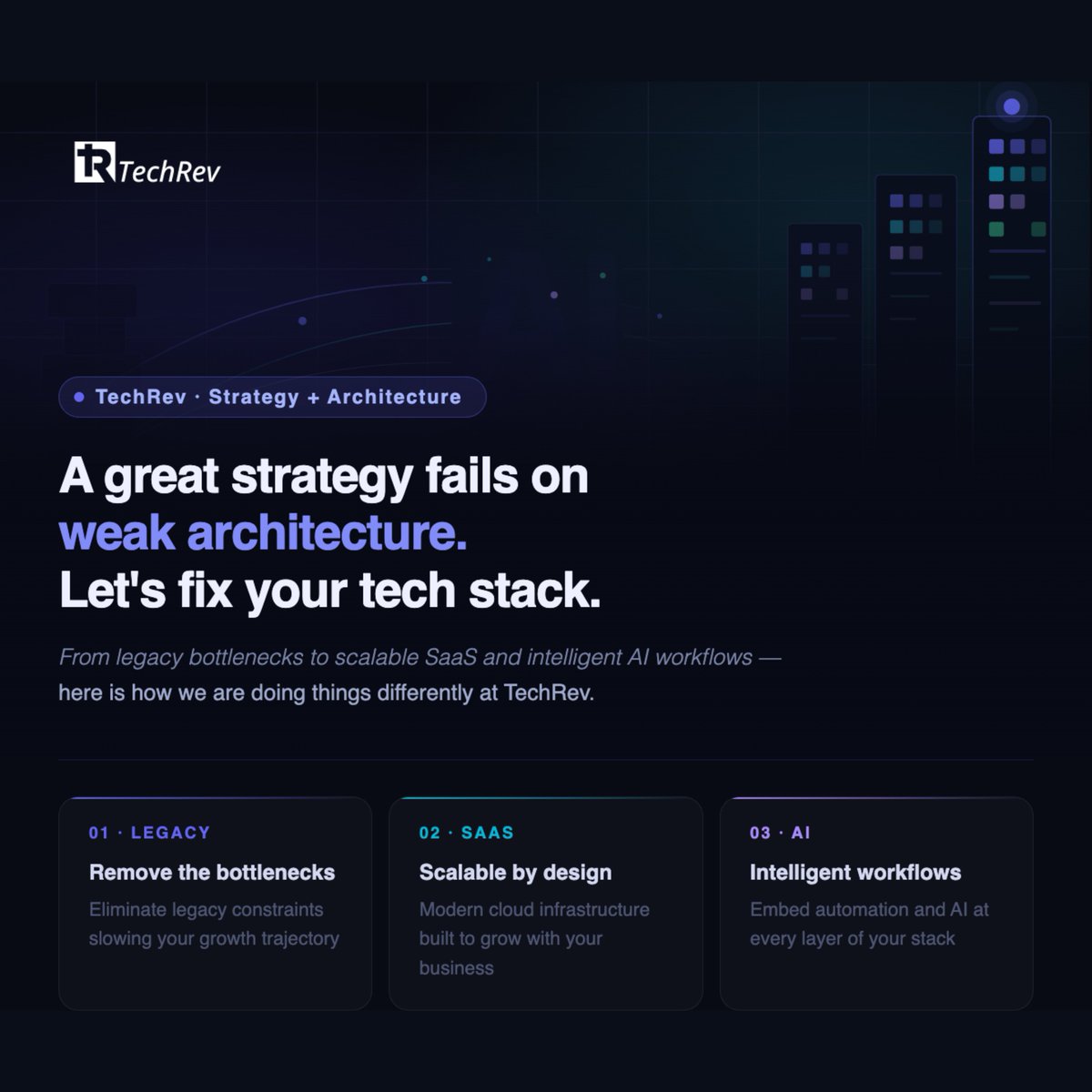 TechRevLLC's tweet photo. Your strategy is only as strong as the system running it.

We see it every day - brilliant business ideas held back by outdated technology. 

Drop a 💬 in the comments or DM us. Let's talk about building systems that actually scale with you.
 
#digitaltransformation #agenticai https://t.co/9dW15j6C85