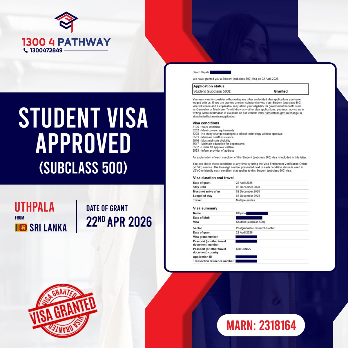 pathway_edu_au's tweet image. 🌟👨‍🎓 Celebrating Uthpala's Visa Success Story!

#visa #Successstories #studentvisa #visagranted #subclass500 #VisaSuccess #EducationConsultation #MigrationServices
