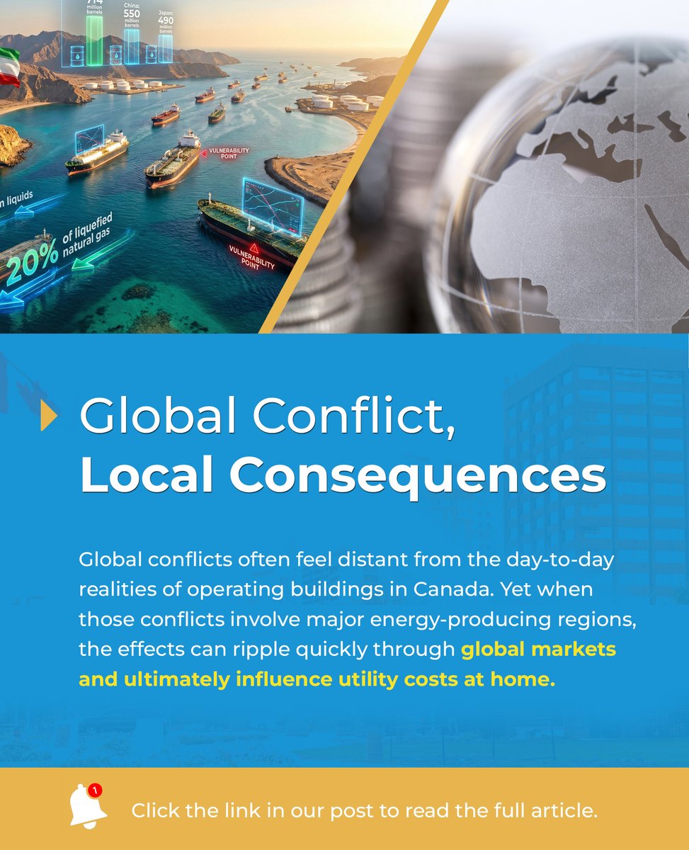 NervaEnergy's tweet image. Global conflicts can feel far removed from building operations in Canada. 
We explore what global energy volatility could mean for Canadian building owners in our latest article.

READ THE ARTICLE HERE bit.ly/4roHbq6 
#global #canada #buildingoperations