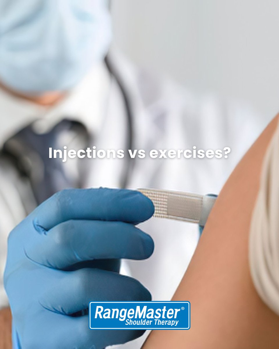 RangeMasterPT's tweet photo. Cortisone shot or physical therapy?
Research says: both work short-term. Only one works long-term.  

📊 The Evidence: 
Corticosteroid injections = 2-4 weeks pain relief, then symptoms return 
Exercise therapy = lasting improvement at 6+ months, no side effects  Injections numb the pain. 

Exercise addresses the root cause.  Impingement happens because of muscle imbalance, poor mechanics, or weak rotator cuff control. A shot doesn't fix any of that. Progressive exercise does.  

📚 Research: Steuri R, et al. Phys Ther. 2017.
