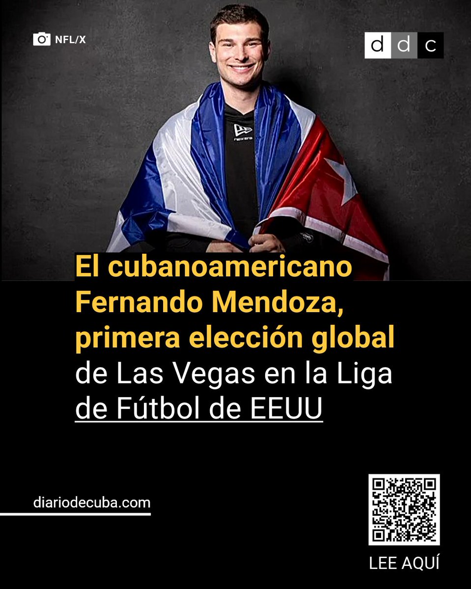 diariodecuba's tweet photo. Tras arrasar en el fútbol universitario de #EEUU el #cubanoamericano Fernando Mendoza #HeisMendoza (@fernandomendoza) entra por la puerta grande a la #NFL con Los Asaltantes de Las Vegas y dona 500.000 dólares para la lucha contra la esclerosis múltiple.

LEE MÁS en #DiarioDeCuba
https://t.co/JhpUur7e1R