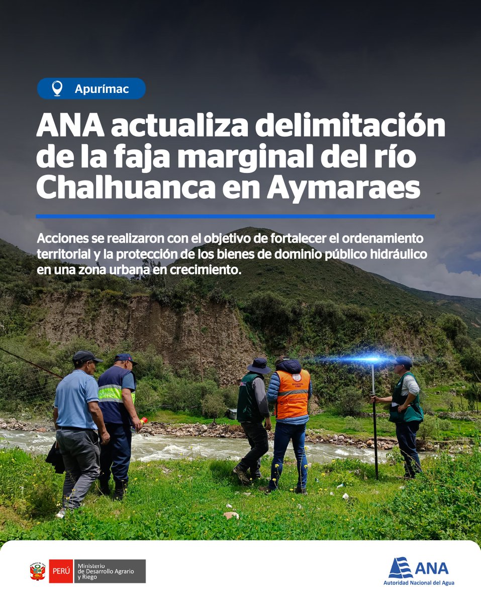 ANAPeru's tweet image. Ordenar el territorio también es proteger el agua. 🛡️
#Apurímac | Contribuyendo a una gestión preventiva, la #ANA del #Midagri actualizó la delimitación de la faja marginal del río Chalhuanca para fortalecer la protección de sus riberas y el uso adecuado de estos espacios.