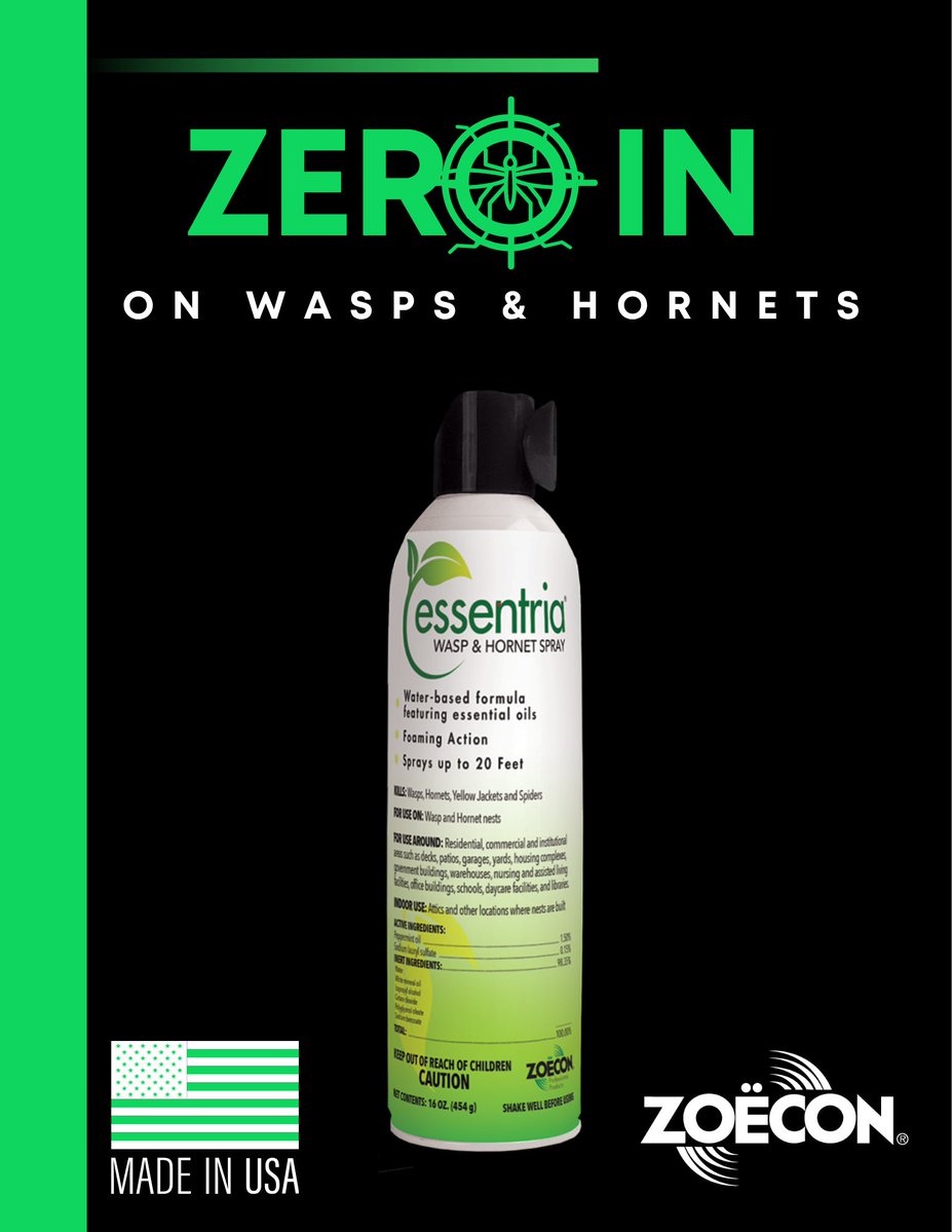Essentria Wasp &amp; Hornet Spray is an easy-to-use wasp and hornet control solution that sprays up to 20 feet with foaming action, to reach difficult areas indoors and out. Control wasps, hornets, yellow jackets and spiders! Read more about this environmentally friendly solution