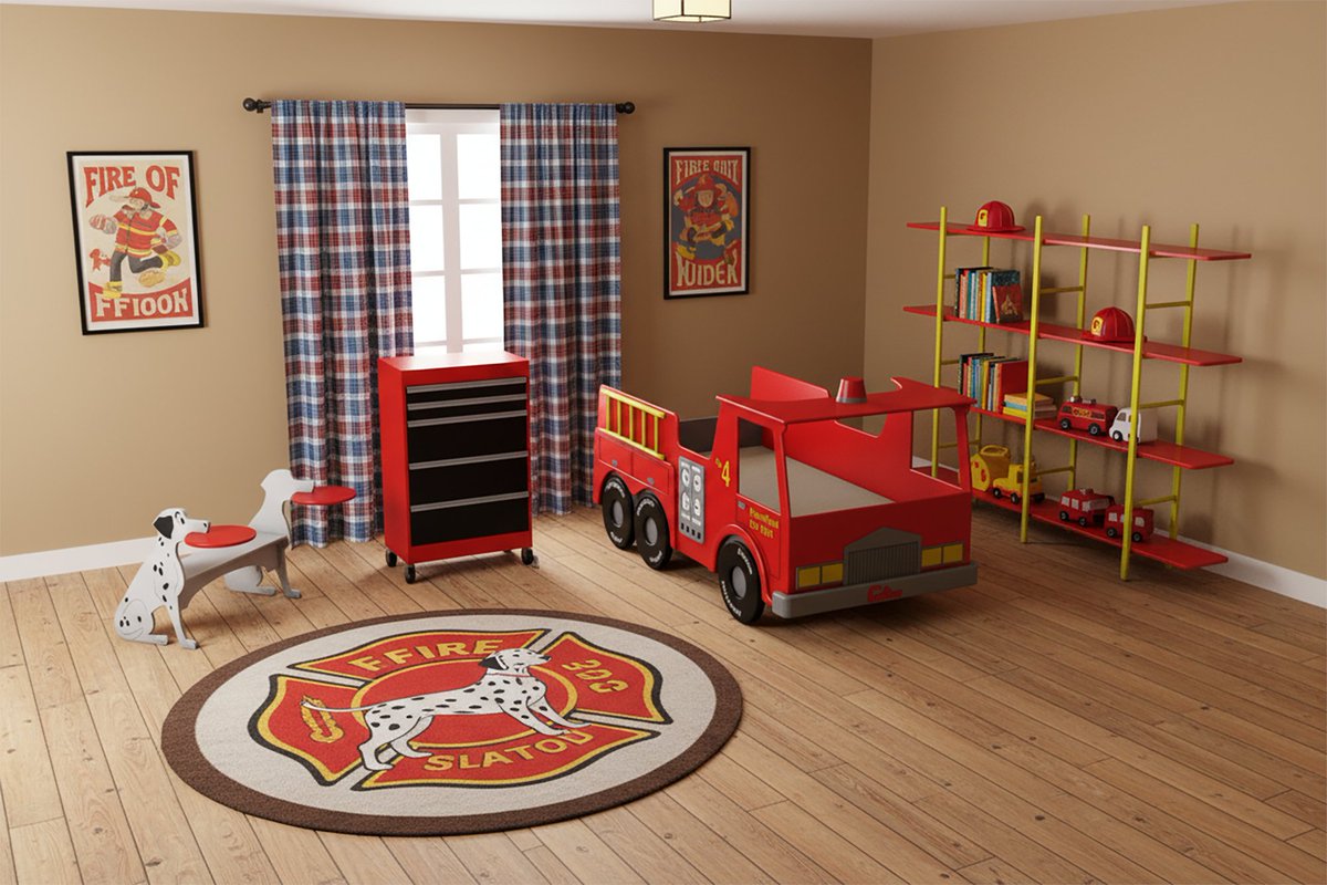 GSDesignsWood's tweet photo. Dreaming of being a Fireman?  This is the perfect theme room. With our woodworking plans you can easily create this bedroom. Download the plans at: https://t.co/vfqU1O9VH4 #firetruck #kids #firestation #fireman #kidsroom #fireengine https://t.co/MJqyLXSQzi