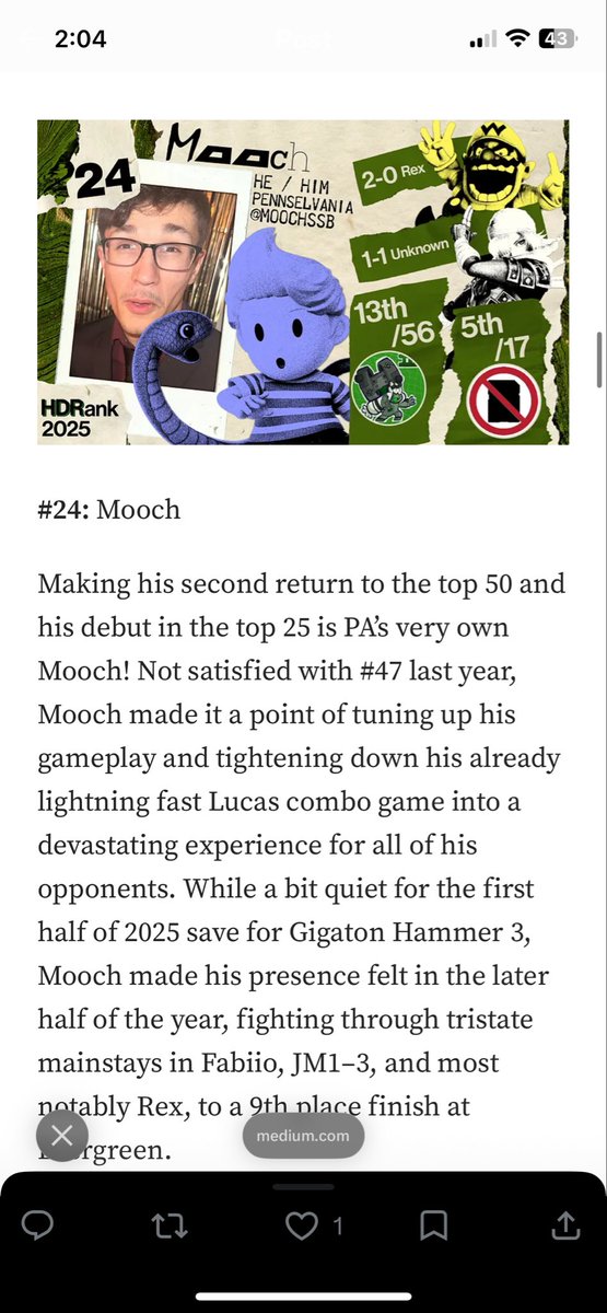 MoochSSB's tweet photo. Cracked top 25 we are fucking lit love the HDR community as always and thanks to everyone who made top 50 happen it’s awesome to see so many talented players get their recognition! https://t.co/KSAJCmxWpr
