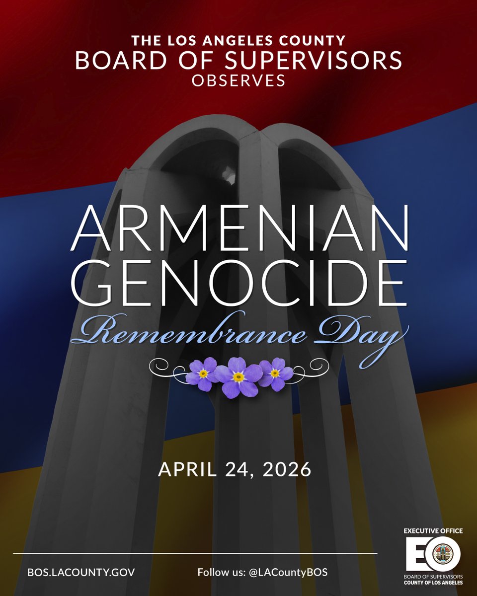 LACountyBOS's tweet image. Today, we remember the 1.5 million Armenians who were killed during the Armenian Genocide.

The #LACountyBOS stands in solidarity with the Armenian communities who calls our region home, and we honor their enduring strength.

#ArmenianGenocideRemembranceDay #NeverForget