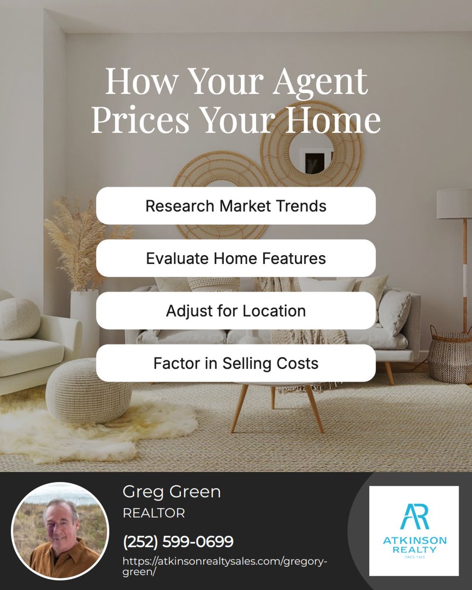 GreenylandGreg's tweet image. Pricing a home correctly is a strategic process, and a skilled agent plays a key role in getting it right from the start.

The right pricing strategy can drive interest, generate stronger offers, and lead to a smoother sale.

#REALTOR #OBXREALTOR #VABCHREALTOR #GREGGREENVB