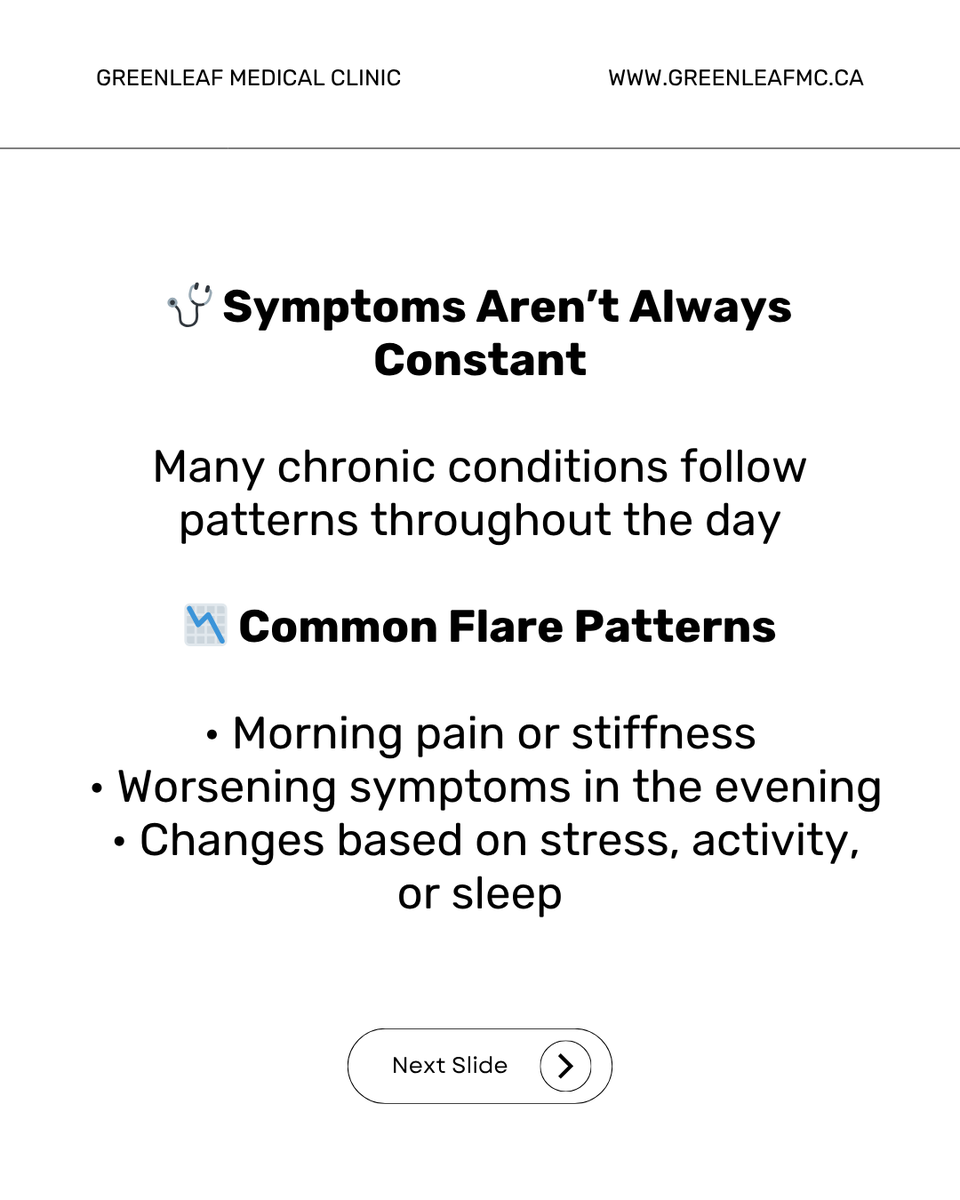 GreenleafMed's tweet photo. ⏳ Symptoms aren’t always constant—many follow daily patterns like:

That’s why timing matters. Aligning treatment with when symptoms occur may help support more consistent relief. Tracking patterns + working with your clinician = more personalized care.

#MedicalCannabis https://t.co/v9KByoEetY