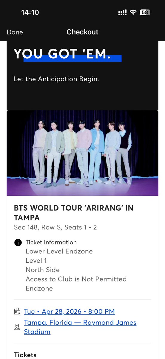 innadavid's tweet photo. Selling these at face value (negotiable). RFS: upgraded seats #BTSARIRANGTAMPA #BTS #Tampa #BTSARIRANG https://t.co/zw44ItCg4z