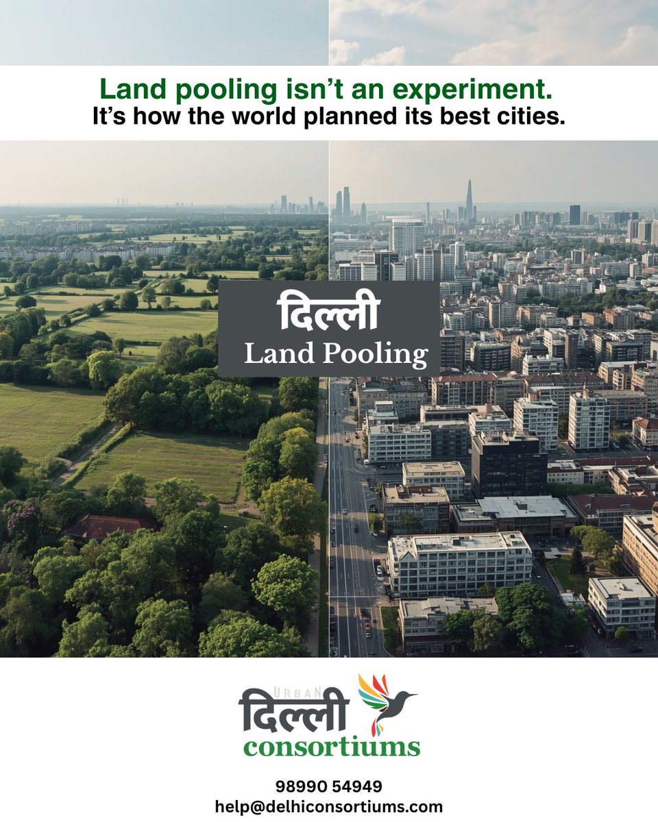 What is Land Pooling?
Land pooling is a planning mechanism where multiple landowners voluntarily combine their land, which is then serviced with infrastructure—roads, utilities, public spaces—and returned as smaller, reconstituted plots of higher value. 
#delhimasterplan #mpd2041
