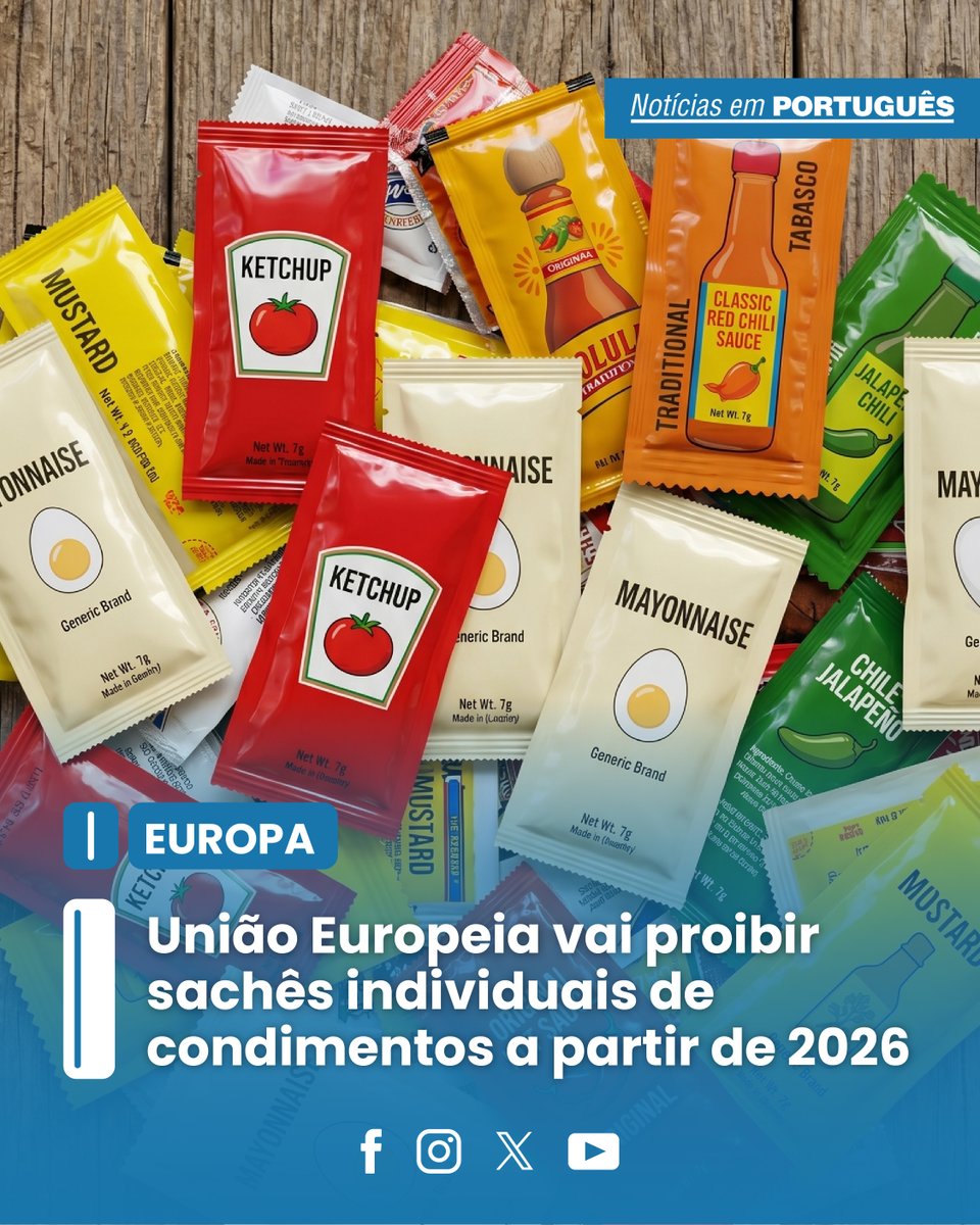 jornalNEP's tweet image. A União Europeia implementará uma nova medida: a partir de agosto de 2026, será proibido o uso de embalagens individuais descartáveis para consumo no local.
A regra faz parte do plano ambiental do bloco para incentivar práticas mais sustentáveis. 
#europa #sachês #restaurantes