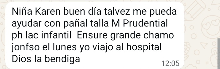 karenisabelM's tweet photo. Quién pueda ayudarnos con pañales Prudential talla M, pediasure y jabón HP para Naomi les agradecería.

Info: 0986765985

RT🙏
@PatronaQuinn_ @JayJayTi @Brescianilucho @sybelmartinez @la_abogada_ @GonzaloAlbanM @Xapime @Voycomopuedo @FranFerreroMD @diana_soliz @krncita7 https://t.co/wIMNSCpbfv