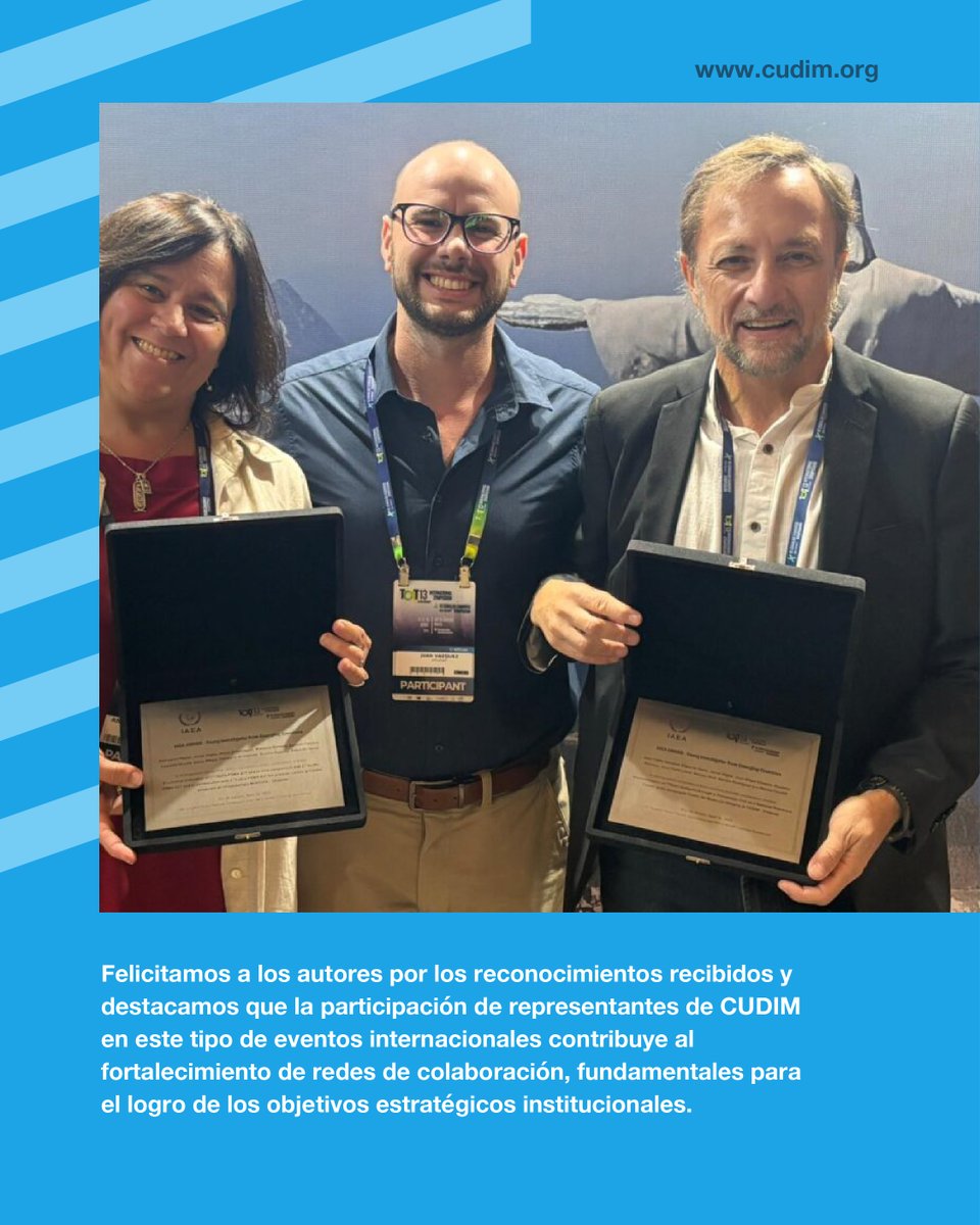 cudimuy's tweet photo. CUDIM participó en el Simposio Internacional TAT13 (Terapia Alfa) y en el 19º Simposio Edwaldo Camargo (Terapia Beta) y recibimos dos reconocimientos otorgados por el Organismo Internacional de Energía Atómica. https://t.co/p1ytbqWAl2