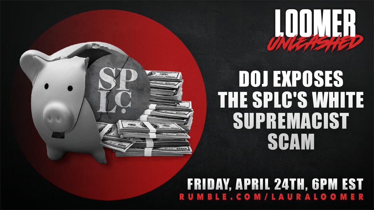 Tune in to <a href="/LoomerUnleashed/">Loomer Unleashed</a> tonight at 6 PM EST LIVE on X and <a href="/rumblevideo/">Rumble 🏴‍☠️</a>!

We are diving into the explosive DOJ <a href="/TheJusticeDept/">U.S. Department of Justice</a> indictment against the Southern Poverty Law Center <a href="/SPLC/">Student Press Law Center</a> for secretly funneling millions to violent extremist groups while pretending to be against