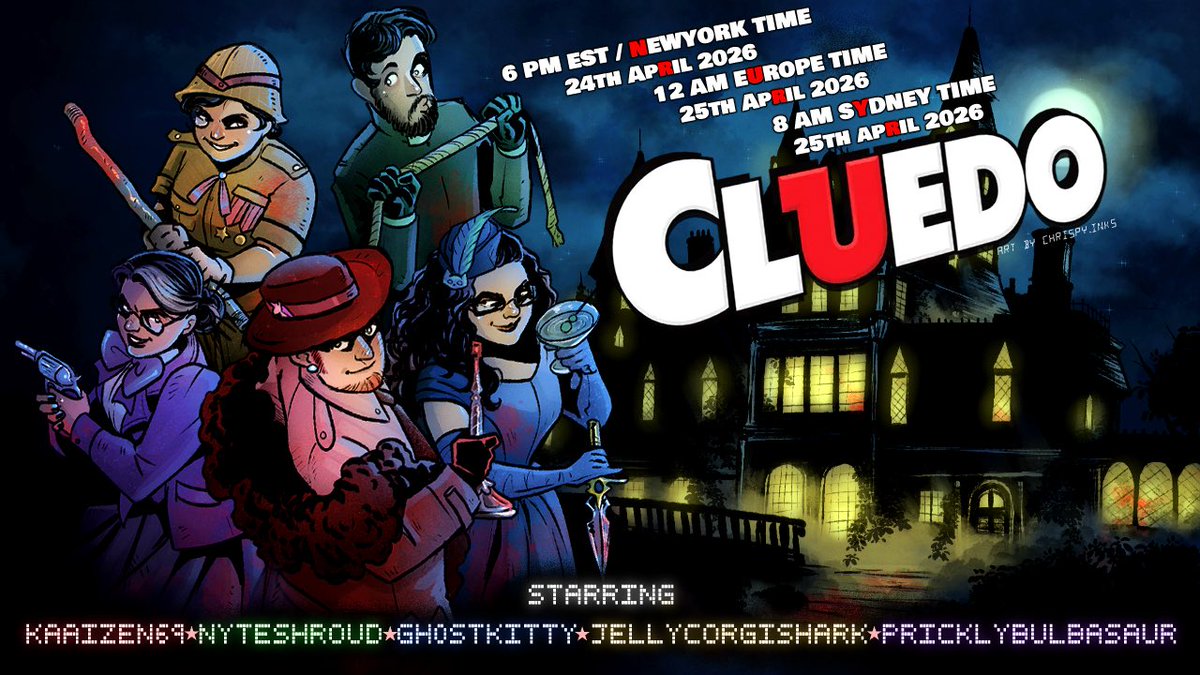 Kaaizen69's tweet photo. COME HUNT THE MURDER IN CLUEDO CHAOS THIS SATURDAY 8AM #SYDNEY, 12AM EUROPE / FRIDAY 6PM NEWYORRK (4 hours from now)

#MarmaladeGameStudios #Clue #Cluedo #LGBT #Gaymer #Twitch #youtube #Live #famous #dropdead #Chaos #Aus  https://t.co/qbD0y89Vns https://t.co/a1jtre1AjG