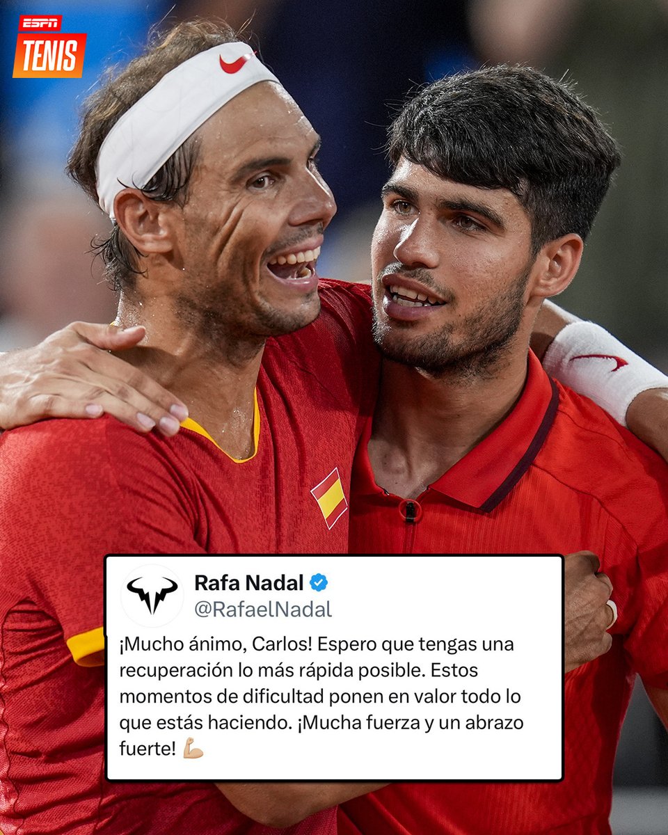 ESPNtenis's tweet photo. 📲 El sentido mensaje de Nadal para Alcaraz en un momento difícil. 💌 👍 https://t.co/9cmAi6JjOg