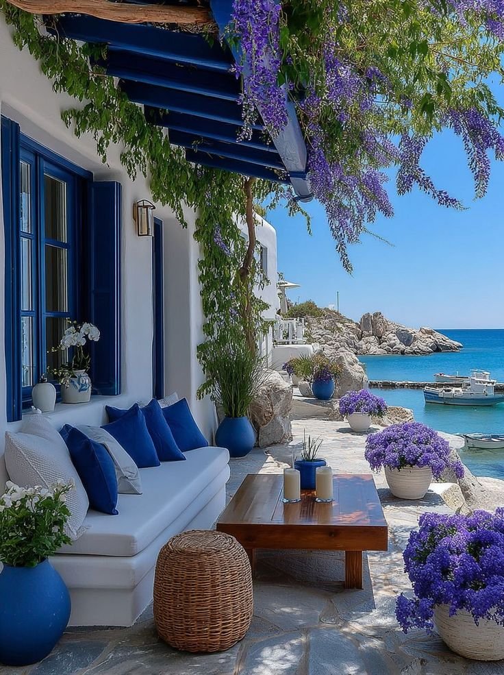 Purple balcony in Greece 🇬🇷