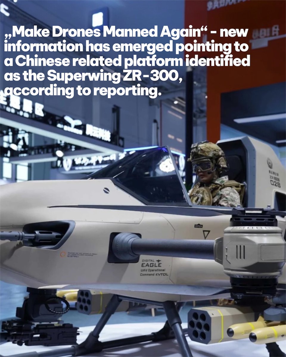 Drone_Wars_'s tweet image. China’s Superwing ZR-300 is reportedly linked to earlier footage of an armed manned quadcopter, part of a concept blending UAV and crewed eVTOL capabilities for urban combat roles. 

#China #eVTOL #UAV #Aviation #DroneWar
