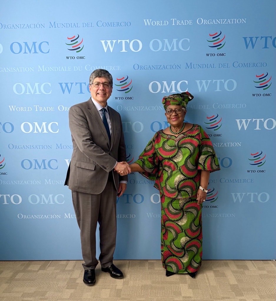 NOIweala's tweet photo. Saying goodbye to a wonderful colleague, H.E. Amb Jose Valencia @JvalenciaEc, Permanent Representative of Ecuador to the WTO. Thank you for your commitment to the multilateral trading system and your great service on WTO Committees including the Committee on Trade and Environment. We want to thank you for your great statements and your quiet and calm confidence. Wishing you the best for the future.