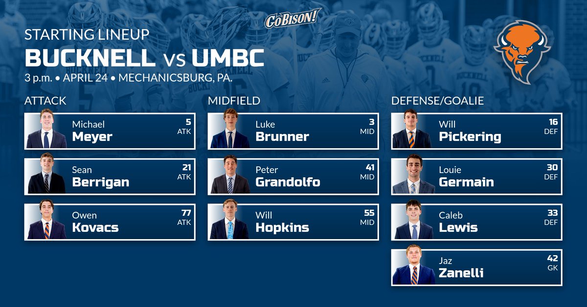 Bucknell_MLAX's tweet image. Here's our starting lineup for today's regular-season finale vs. UMBC at Messiah University. #rayBucknell 

Thanks @MessiahMLax for the hospitality!