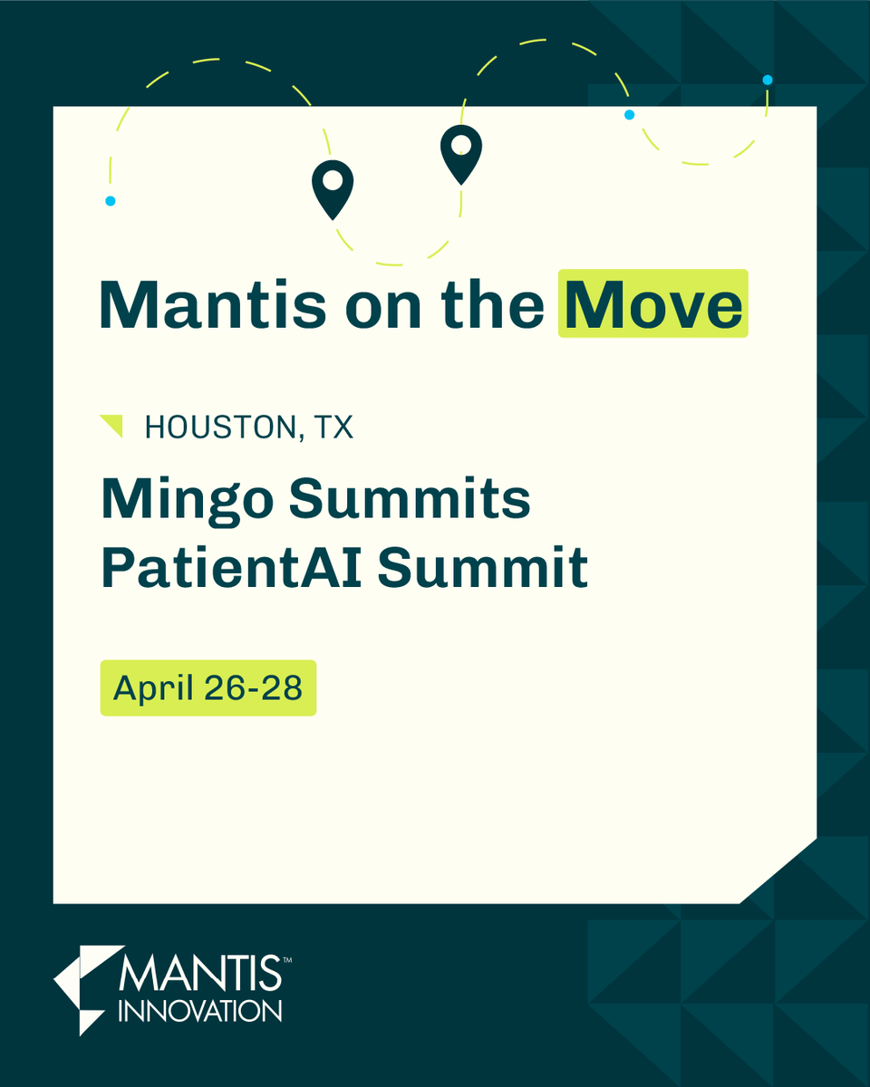 MantisInnov's tweet photo. Mantis will be attending the Mingo Summits Patient AI Summit, April 26 to 28 in Houston, TX.

Alison Rice and Daniel Pulido will be onsite connecting with peers around Smarter Strategies for Energy Procurement and Facility Management.

#MantisInnovation #PatientAISummit https://t.co/5gHP6IHhWC