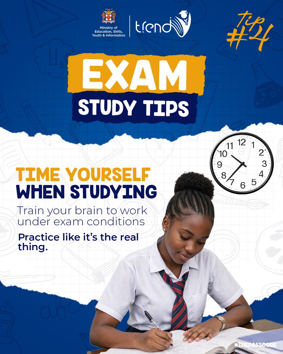 MOEYJamaica's tweet image. Exam season is here, but don’t fret. 
 Here’s THE PASSCODE  to success 🔐✨

Lock in with these 4 smart tips:
1️⃣ Use past papers
2️⃣ Read each question twice
3️⃣ Stay calm and focused
4️⃣ Practice while timing yourself
#ExamSeason #StudyTips #SuccessStartsHere