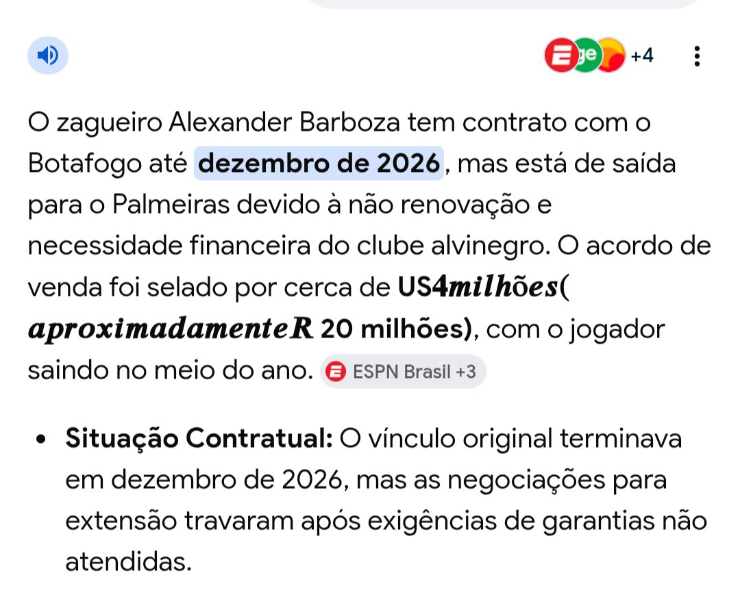 Sério que o Palmeiras vai pagar 20 milhões de reais pelo Alexander Barboza que pode vimir de graça em 2027 ? Bateu o desespero na tia Leila mesmo !