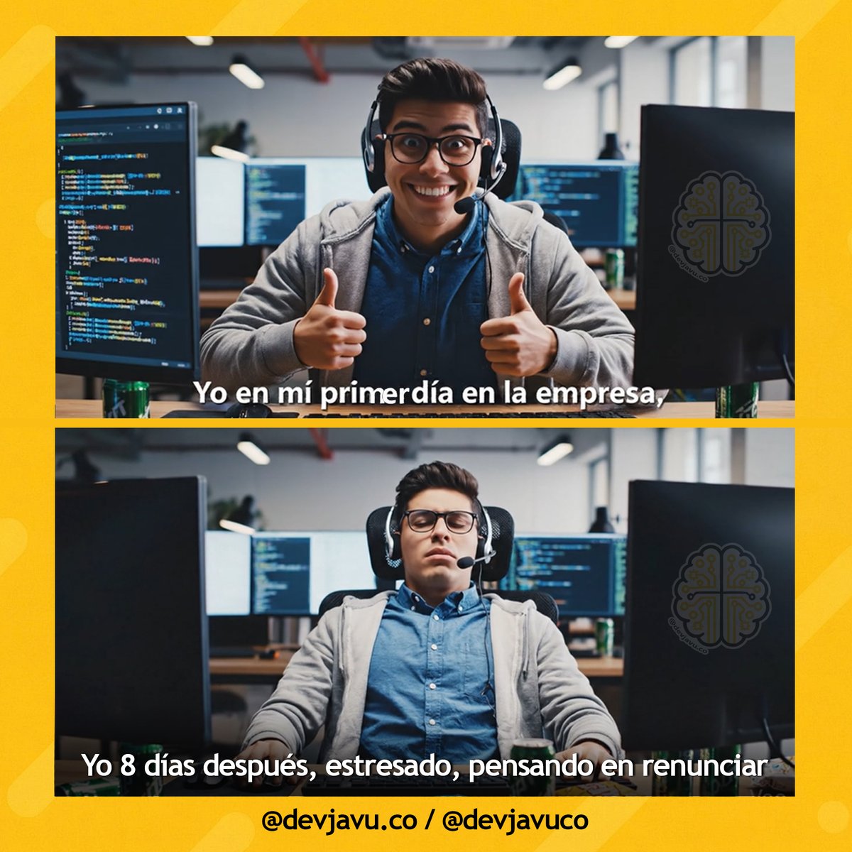 devjavuco's tweet photo. Primer día VS Una semana después 😂😂

#humor #programacion #software #meme #programming https://t.co/UydS4Q7PAq