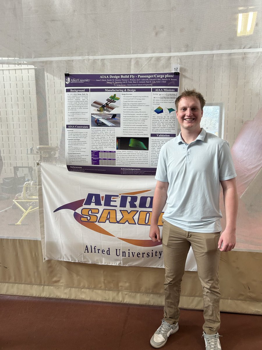 AlfredSaxonsMBB's tweet photo. Senior G Tyler Hind at AU’s Undergraduate Research Forum - as a member of team DBF for his senior capstone. The team combined aerospace and mechanical engineering to design, build, and fly an airplane for a national competition. Let’s go T https://t.co/9Ehf9oVHDf